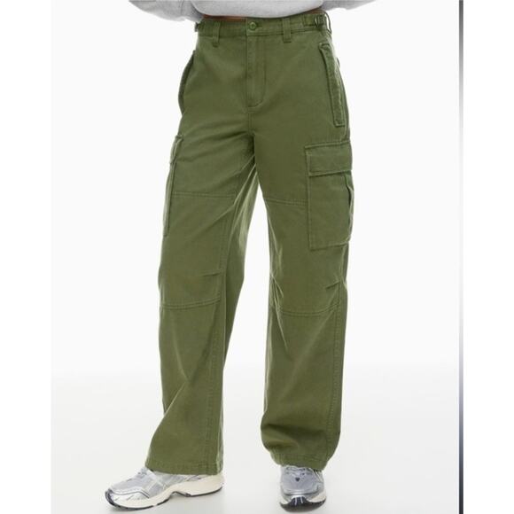 Aritzia TNA Supply Cargo Pant Pants Army Green Olive Size 12 Drawstring Missing - Picture 1 of 14